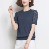 Middle-aged mom ice silk short-sleeved T-shirt for women 2023 new summer style, thin mini sweater, knitted sweater, lace top T-shirt Specification image